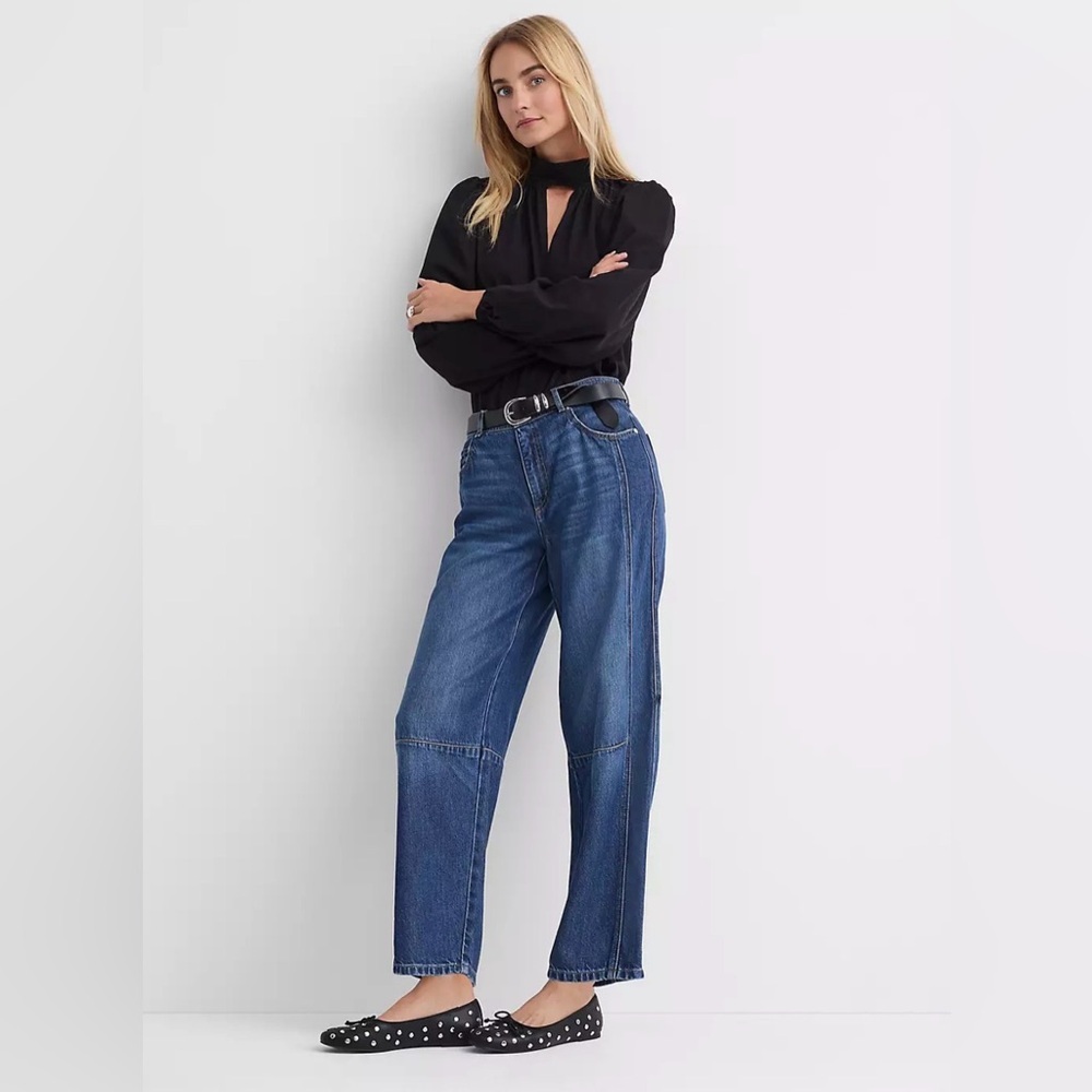 LOFT Dark Blue Barrel Leg Jeans - Picture 3 of 8